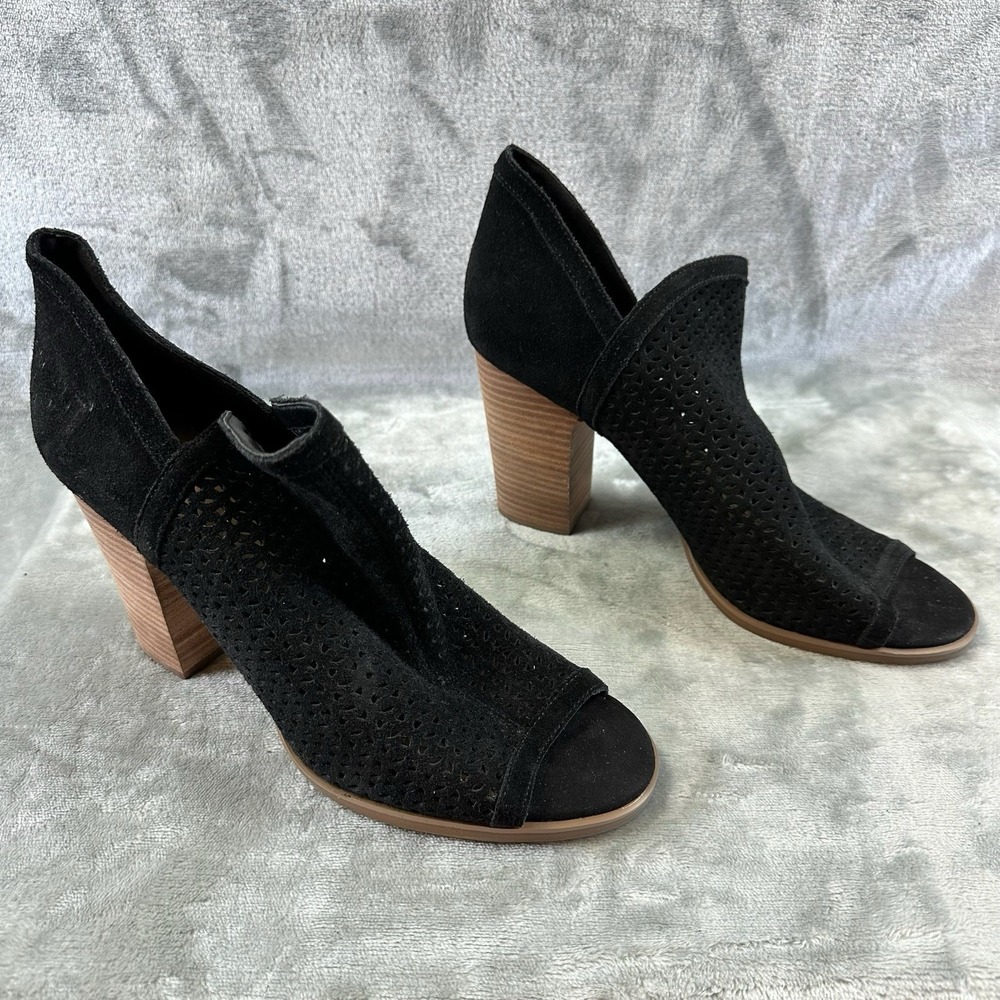 Lucky Brand Ankle Bootie Women's 10 Black Suede Peep Toe Block Heel "Livey"